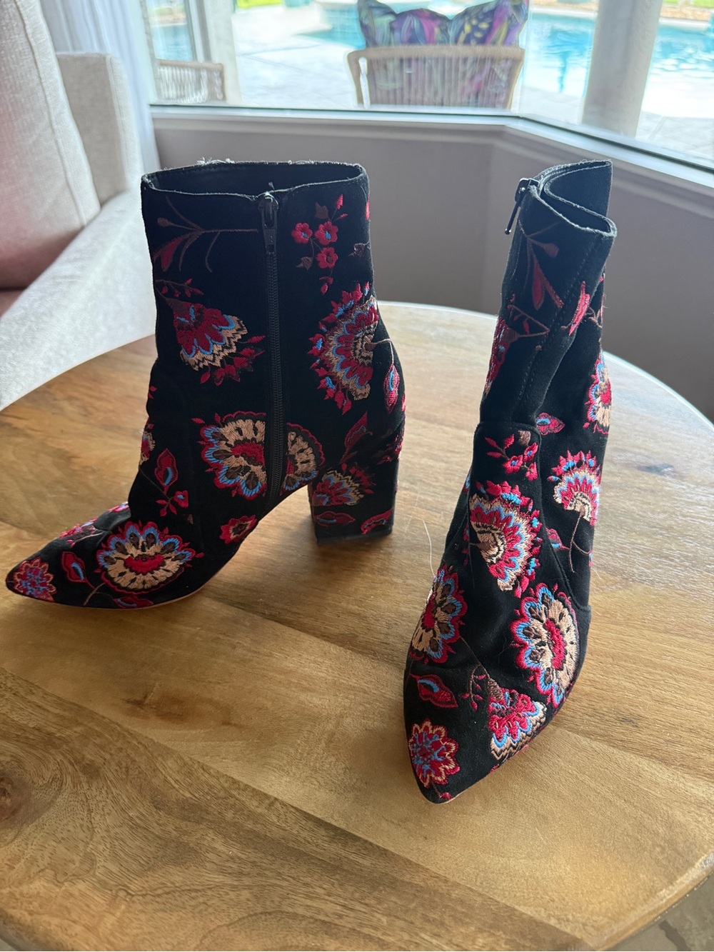 Loeffler Randall Black Velvet Floral Embroidered Ankle Boots